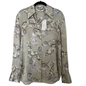 VINCE Hazy Blossom Long Sleeve Silk Blouse Top